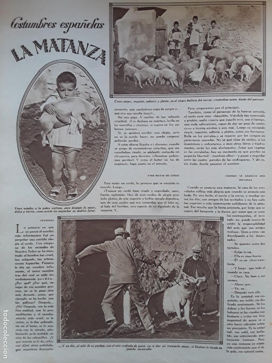 Collection Magazines and Newspapers: LA MATANZA DEL CERDO 2 HOJAS A&Ntilde;O 1929