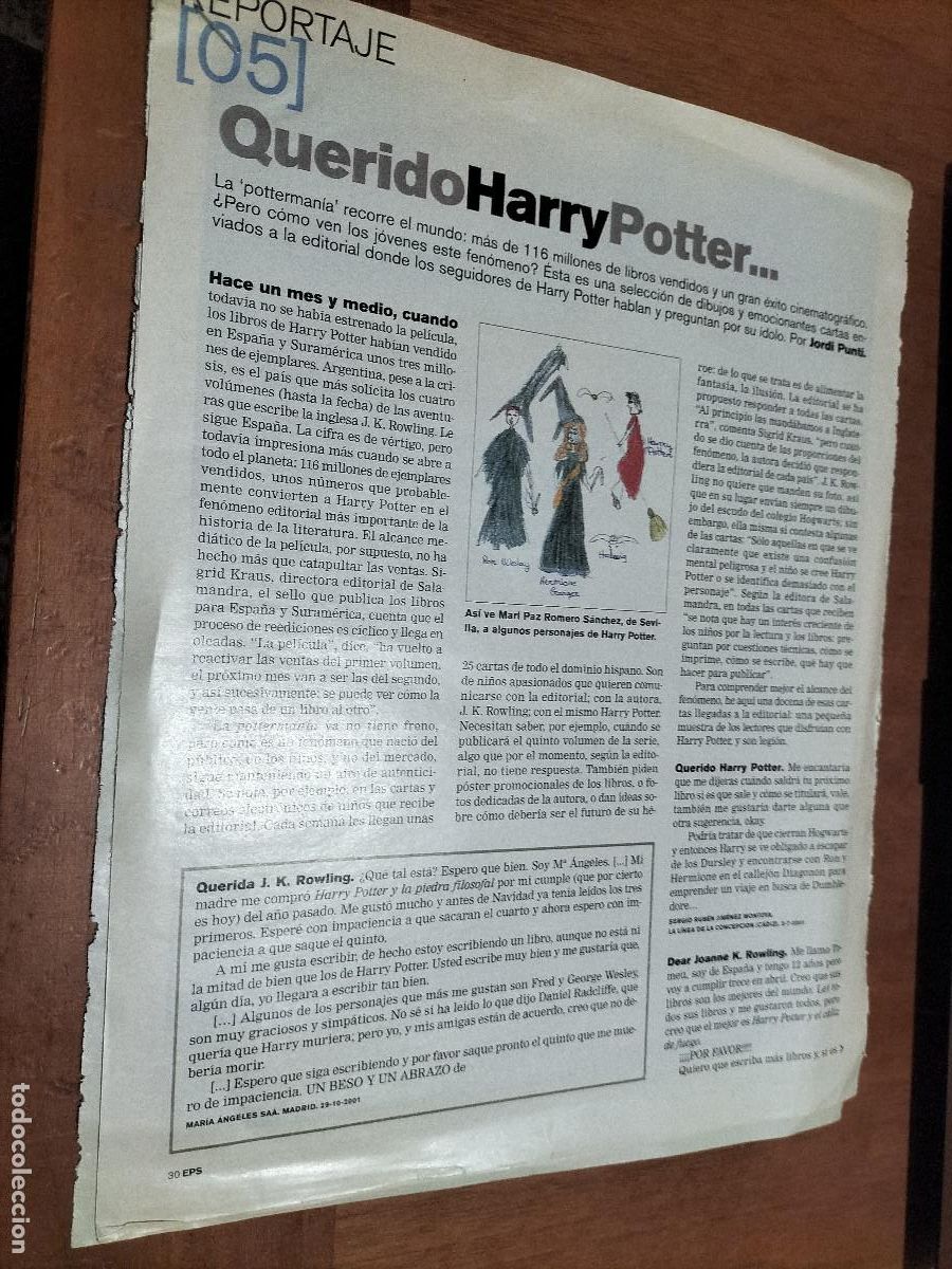 Collection Magazines and Newspapers: QUERIDO HARRY POTTER. 3 HOJAS. EXTRAIDO DE REVISTA. BUEN ESTADO.