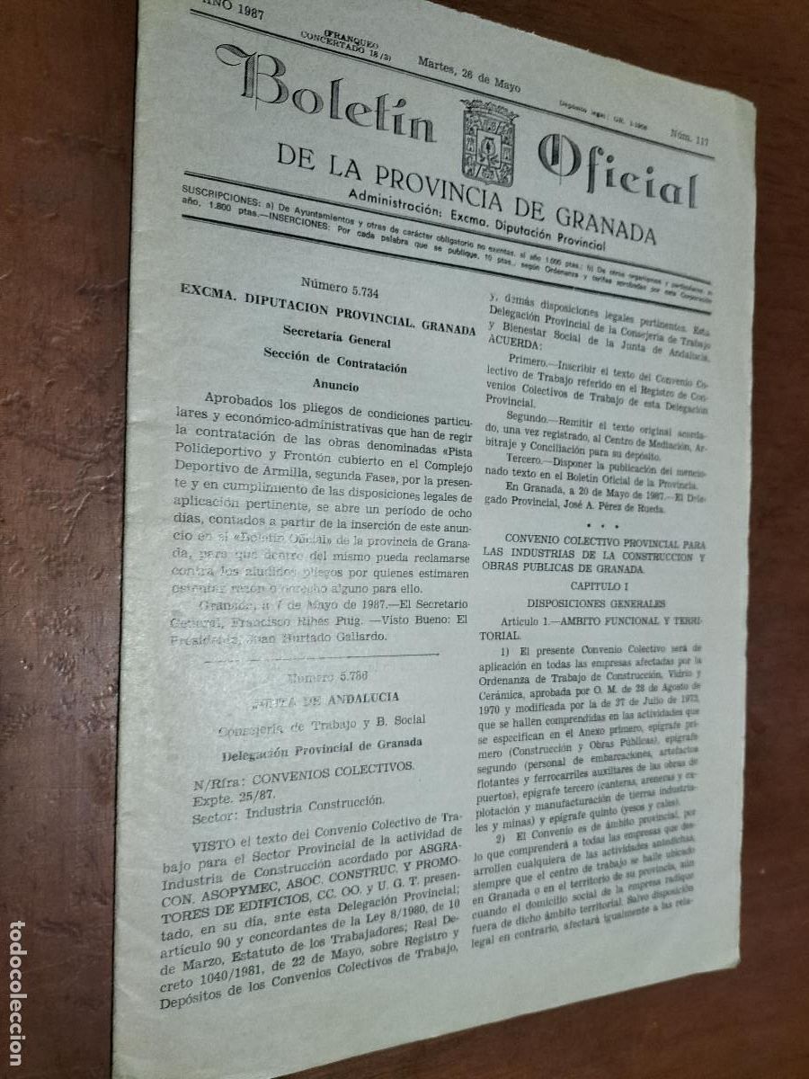 Collection Magazines and Newspapers: BOLETIN OFICIAL DE LA PROVINCIA DE GRANADA. 26 DE MAYO DE 1987. GRAPA. BUEN ESTADO.