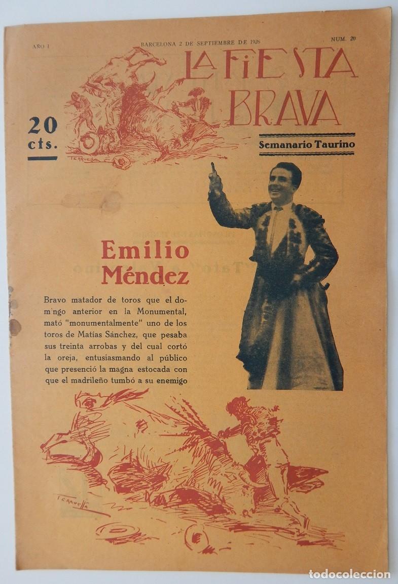 Collezionismo di Riviste e Giornali: La Fiesta Brava Semanario taurino N&uacute;m. 20 A&ntilde;o I - 2 de septiembre de 1926 / Emilio M&eacute;ndez