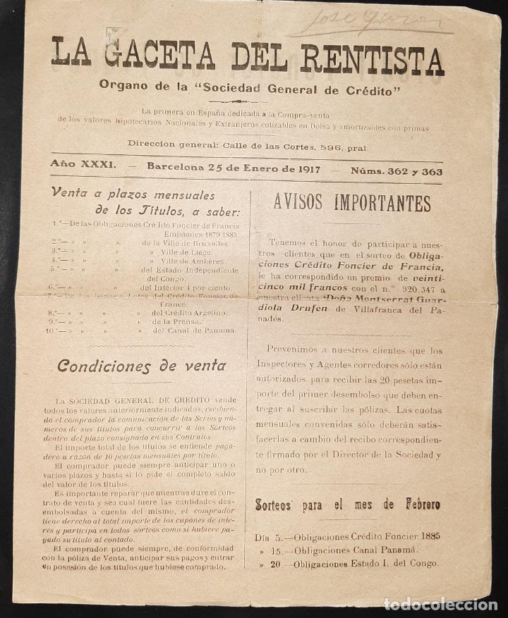 Coleccionismo de revistas y peri&oacute;dicos: LA GACETA DEL RENTISTA BARCELONA 1917 COMPRA VENTA DE ACCIONES