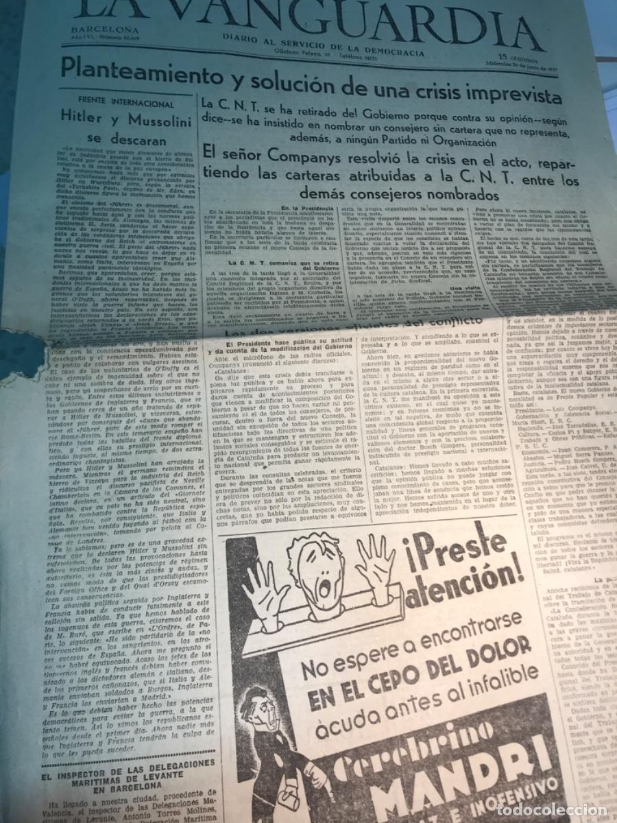 Coleccionismo de Revistas y Peri&oacute;dicos: LA VANGUARDIA. 30 junio 1937. CNT. Companys. Pe&ntilde;&oacute;n de la Mata. Cerebrino.