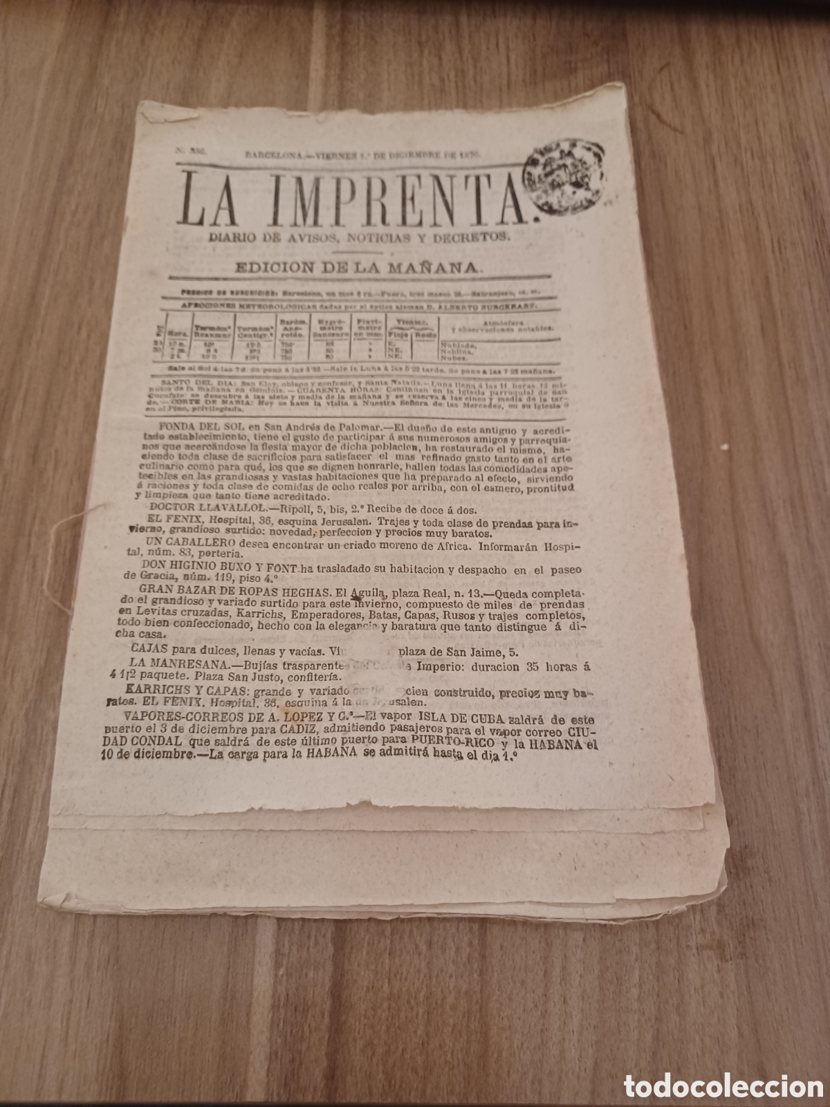 Coleccionismo de Revistas y Peri&oacute;dicos: PERI&Oacute;DICO 1876 ENTRADA DE N&Aacute;UFRAGOS EN C&Aacute;DIZ. ESQUELA DE LA REINA DE ESPA&Ntilde;A DUQUESA AOSTA M VICTORIA