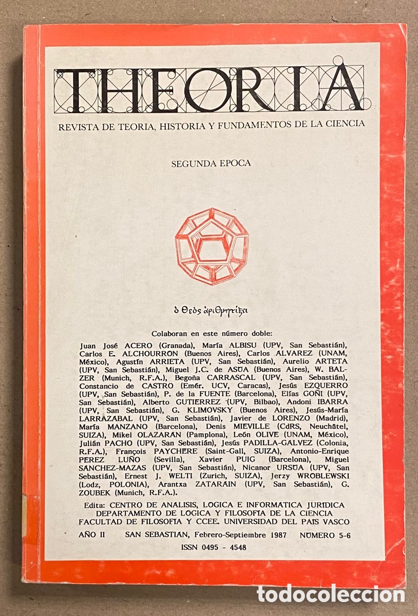 Collectionnisme de Revues et Journaux: THEORIA N&deg; 5-6 (1987). REVISTA DE TEOR&Iacute;A, HISTORIA Y FUNDAMENTOS DE LA CIENCIA. VV.AA.