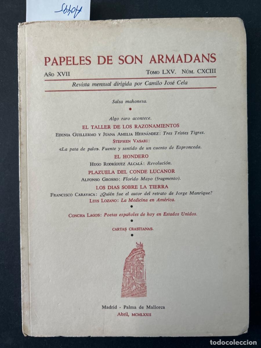 Colecionismo de Revistas e Jornais: PAPELES DE SON ARMADANS, TOMO LXV, NUM CXCIII, ABRIL 1972