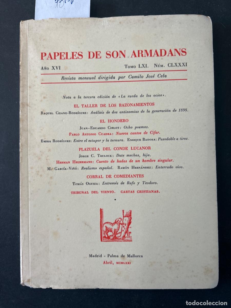 Colecionismo de Revistas e Jornais: PAPELES DE SON ARMADANS, TOMO LXI, NUM CLXXXI, ABRIL 1971