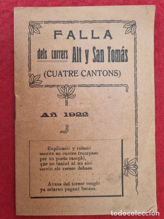 Coleccionismo de Revistas y Peri&oacute;dicos: REVISTA FALLERA FALLAS DE VALENCIA LLIBRET FALLA ALT Y SAN TOMAS 1922 ORIGINAL , RF2