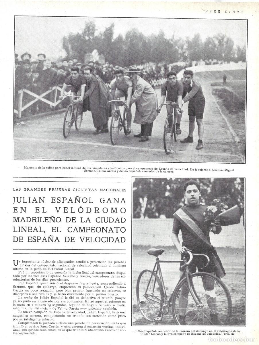 Coleccionismo de Revistas y Peri&oacute;dicos: 1925 HOJA REVISTA MADRID VEL&Oacute;DROMO DE CIUDAD LINEAL CAMPEONATO DE ESPA&Ntilde;A CICLISMO, JULI&Aacute;N ESPA&Ntilde;OL