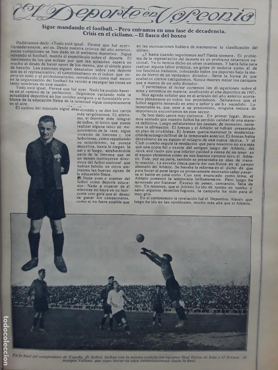 Collection Magazines and Newspapers: FINAL CAMPEONATO ESPA&Ntilde;A FUTBOL REAL UNION DE IRUN Y ARENAS CAMPEON REAL UNION 2 HOJAS A&Ntilde;O 1928
