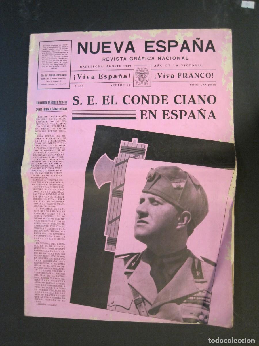 Collezionismo di Riviste e Giornali: NUEVA ESPA&Ntilde;A-REVISTA NACIONAL-NUMERO 13-AGOSTO 1939-CONDE CIANO-GUERRA CIVIL-VER FOTOS-(V-24.150)