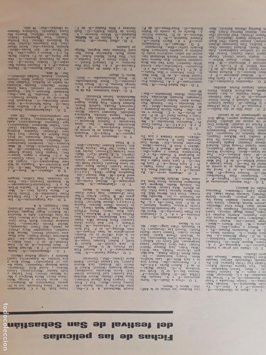 Sammeln von Zeitschriften und Zeitungen: FICHAS DE LAS PELICULAS DEL FESTIVAL DE CINE DE SAN SEBASTIAN REVISTA A&Ntilde;O 1965