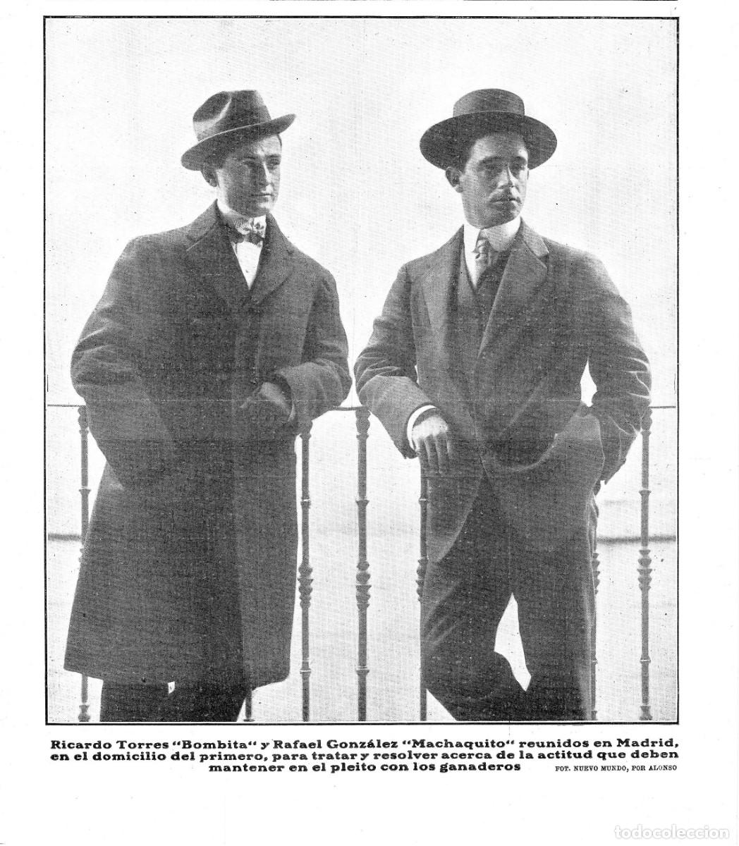 Coleccionismo de Revistas y Peri&oacute;dicos: 1909 HOJA REVISTA MADRID TOREROS RICARDO TORRES 'BOMBITA' Y RAFAEL GONZ&Aacute;LEZ 'MACHAQUITO'