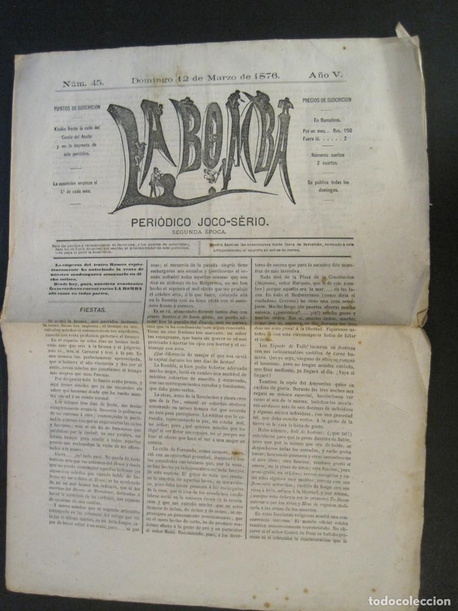 Collection Magazines and Newspapers: LA BOMBA-NUMERO 45-12 DE MARZO DE 1876-PERIODICO ANTIGUO-VER FOTOS-(V-24.207)