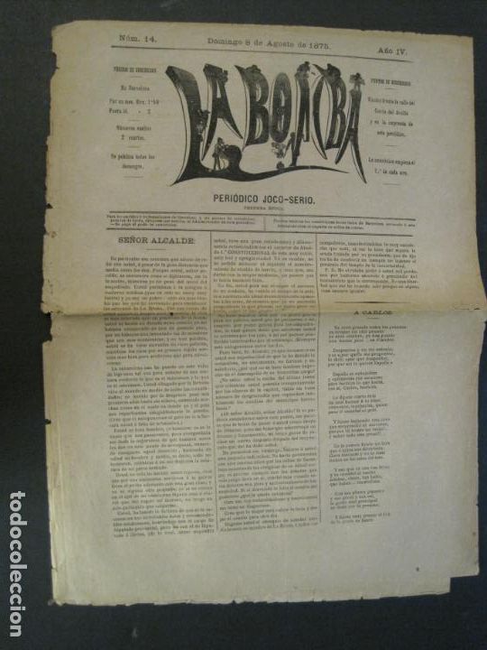 Collection Magazines and Newspapers: LA BOMBA-NUMERO 14-8 DE AGOSTO DE 1875-PERIODICO ANTIGUO-VER FOTOS-(V-24.213)