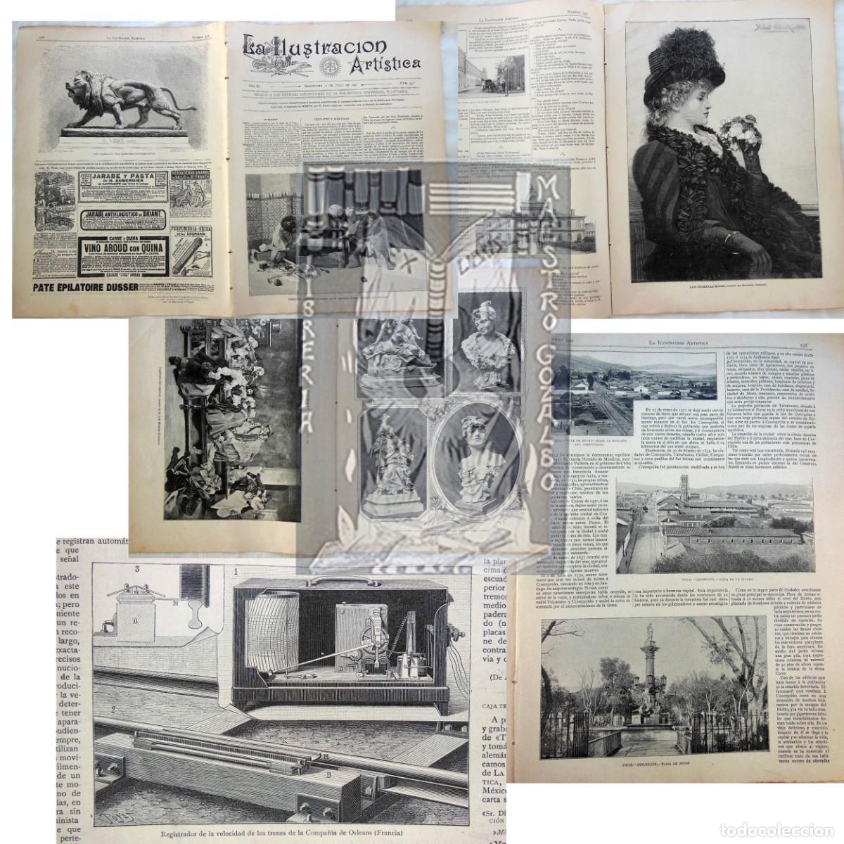 Collezionismo di Riviste e Giornali: LA ILUSTRACI&Oacute;N ART&Iacute;STICA. N&uacute;m 550. 11 julio 1892. Chile, Estaci&oacute;n del Ferrocarril, Concepci&oacute;n, vista
