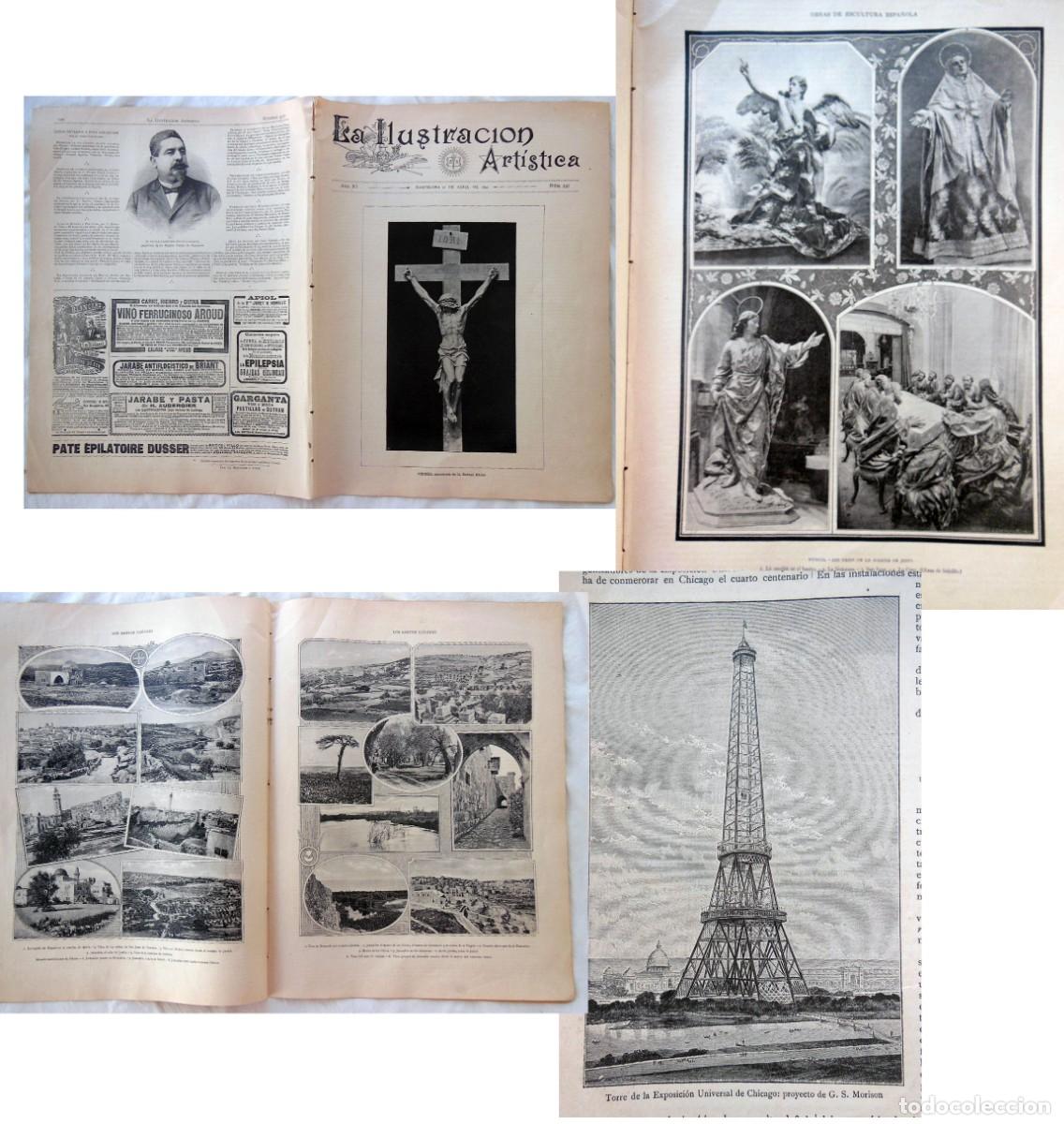 Collezionismo di Riviste e Giornali: LA ILUSTRACI&Oacute;N ART&Iacute;STICA. N&uacute;m 537. 11 abril 1892. Un fon&oacute;grafo, obras de Salcillo, Los Santos Lugare