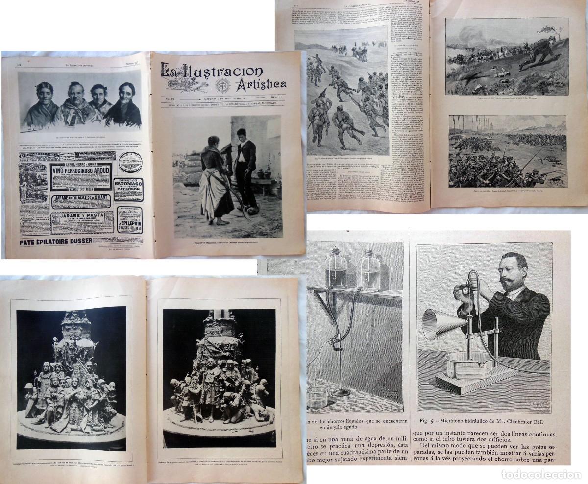 Collezionismo di Riviste e Giornali: LA ILUSTRACI&Oacute;N ART&Iacute;STICA. N&uacute;m 536. 4 abril 1892. La gran guerra de 1892, Experimentos de capilaridad