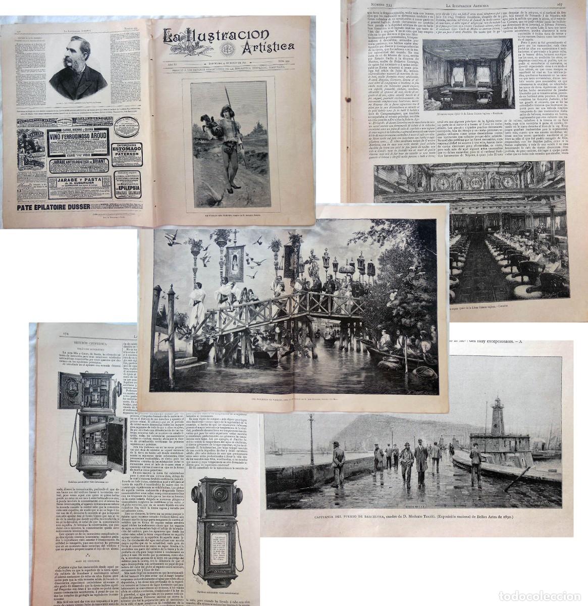 Collezionismo di Riviste e Giornali: LA ILUSTRACI&Oacute;N ART&Iacute;STICA. N&uacute;m 533. 14 marzo 1892. Vapor Ophir, Tel&eacute;fono autom&aacute;tico