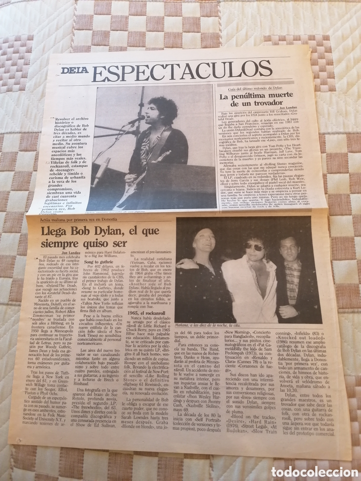 Coleccionismo de Revistas y Peri&oacute;dicos: P&aacute;gina Diario DEIA Bilbao Bob Dylan Concierto San Sebastian Donosti 1989. Art&iacute;culo D&iacute;a Anterior.