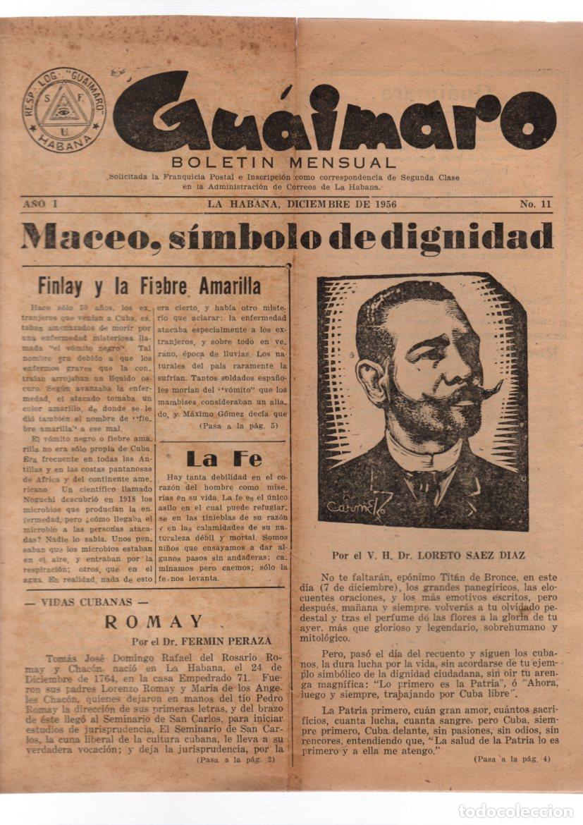 Collezionismo di Riviste e Giornali: BOLETIN GUAIMARO. LA HABANA, CUBA. N&ordm; 11 DICIEMBRE DE 1956. MASONERIA
