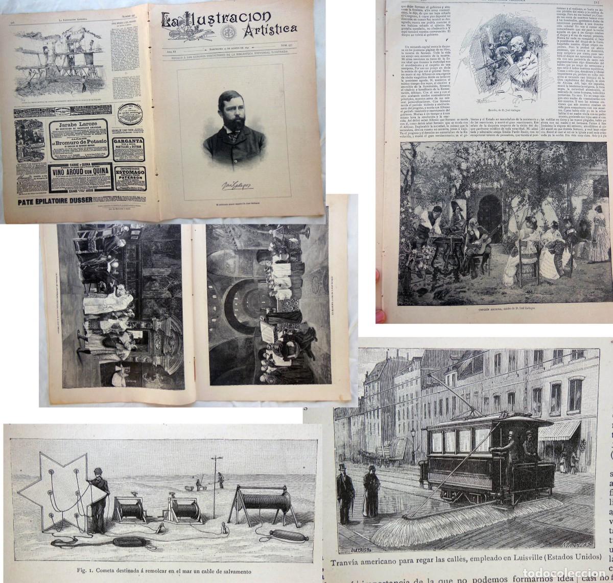 Collezionismo di Riviste e Giornali: LA ILUSTRACI&Oacute;N ART&Iacute;STICA. N&uacute;m 555. 15 agosto 1892. Cometa como aparato de salvamento. Tranvia