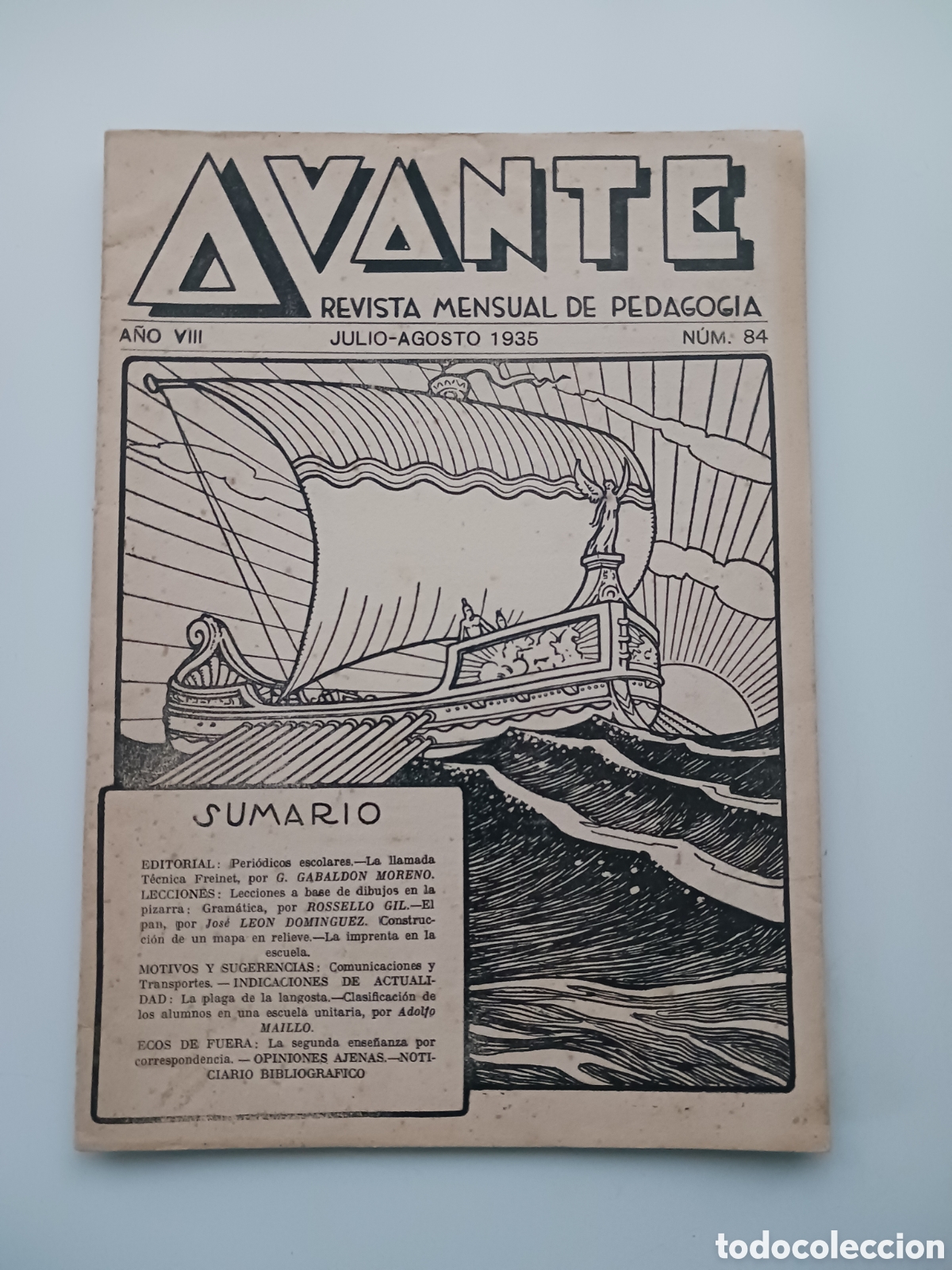 Coleccionismo de revistas y peri&oacute;dicos: Avante revista mensual de pedagog&iacute;a n&uacute;mero 84 julio agosto 1935