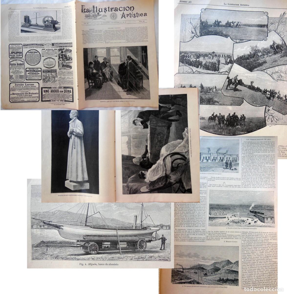 Coleccionismo de revistas y peri&oacute;dicos: LA ILUSTRACI&Oacute;N ART&Iacute;STICA N&uacute;m 567, 7 noviembre 1892. Los ferrocarriles de Asia, barco de aluminio