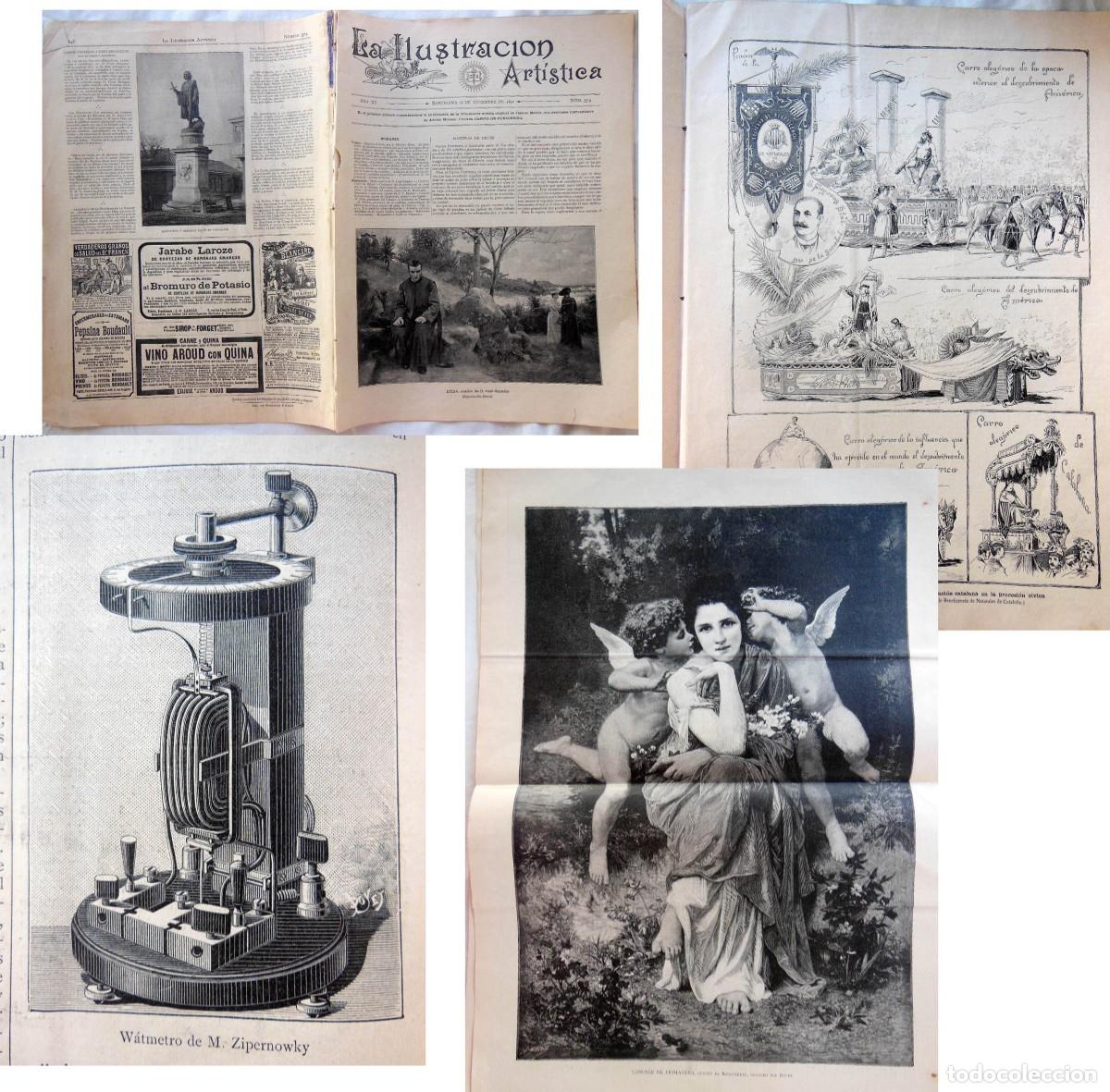 Coleccionismo de revistas y peri&oacute;dicos: LA ILUSTRACI&Oacute;N ART&Iacute;STICA N&uacute;m 574, 26 diciembre 1892. Velocipedia, El wattmetro, Avisador el&eacute;ctrico
