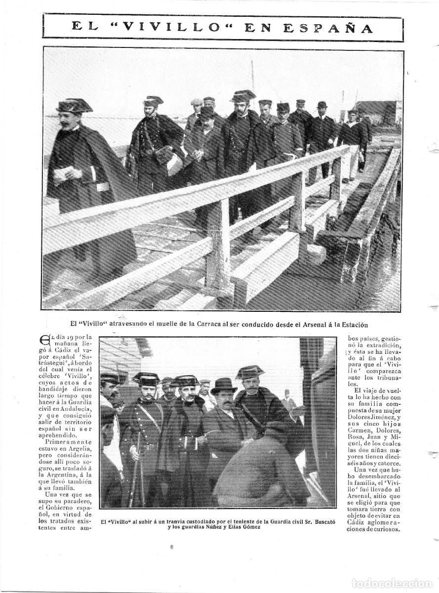 Collezionismo di Riviste e Giornali: 1909 HOJA REVISTA C&Aacute;DIZ SAN FERNANDO MUELLE DE LA CARRACA BANDIDO VIVILLO CUSTODIA GUARDIA CIVIL