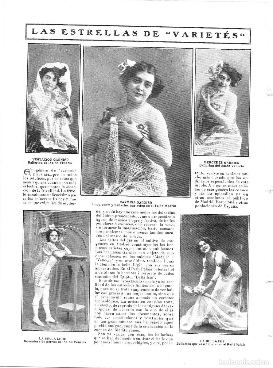 Colecionismo de Revistas e Jornais: 1909 HOJA REVISTA MADRID ARTISTAS VARIET&Eacute;S CARMINA VISITACI&Oacute;N Y MERCEDES GARNIER LA BELLA ISIS LIGIE