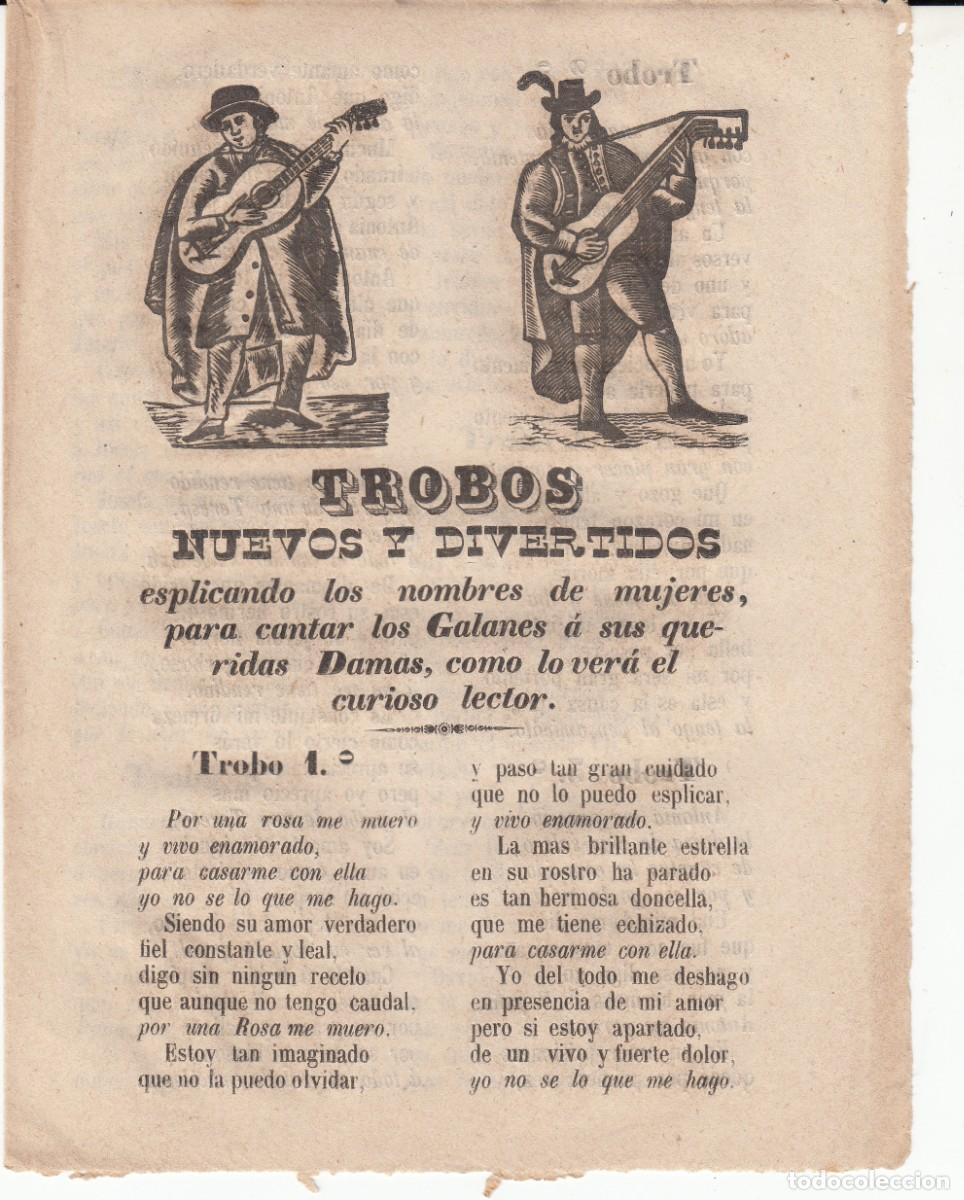 Coleccionismo de revistas y peri&oacute;dicos: PLIEGO CORDEL - ROMAN&Ccedil;OS - TROBOS NUEVOS Y DIVERTIDOS - REUS -1859