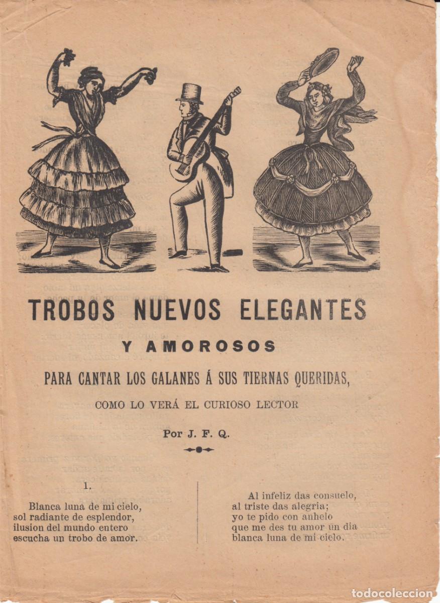 Coleccionismo de revistas y peri&oacute;dicos: PLIEGO CORDEL - TROBOS NUEVOS ELEGANTES Y AMOROSOS - REUS SIGLO XIX