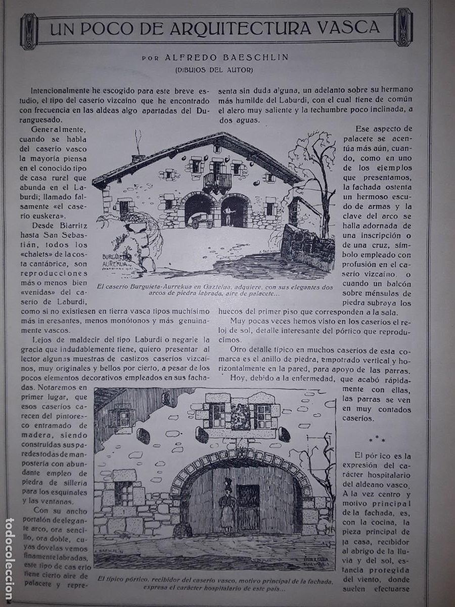 Collezionismo di Riviste e Giornali: ARQUITECTURA VASCA CASERIO BURGUIETA AURREKUA GAZTELUA DURANGUESADO CASERIO TRA&Ntilde;A 3 HOJAS A&Ntilde;O 1928