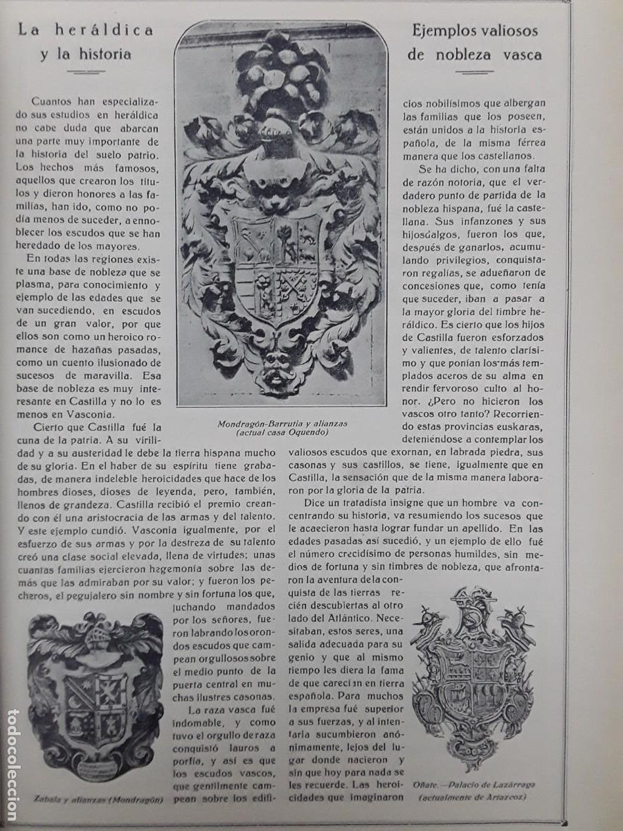 Collection Magazines and Newspapers: HERALDICA VASCA MONDRAGON BARRUTIA ZABALA O&Ntilde;ATE AIZPURUA LARDIZABAL LANDAZURI ROMARATE HOJA A&Ntilde;O 1928