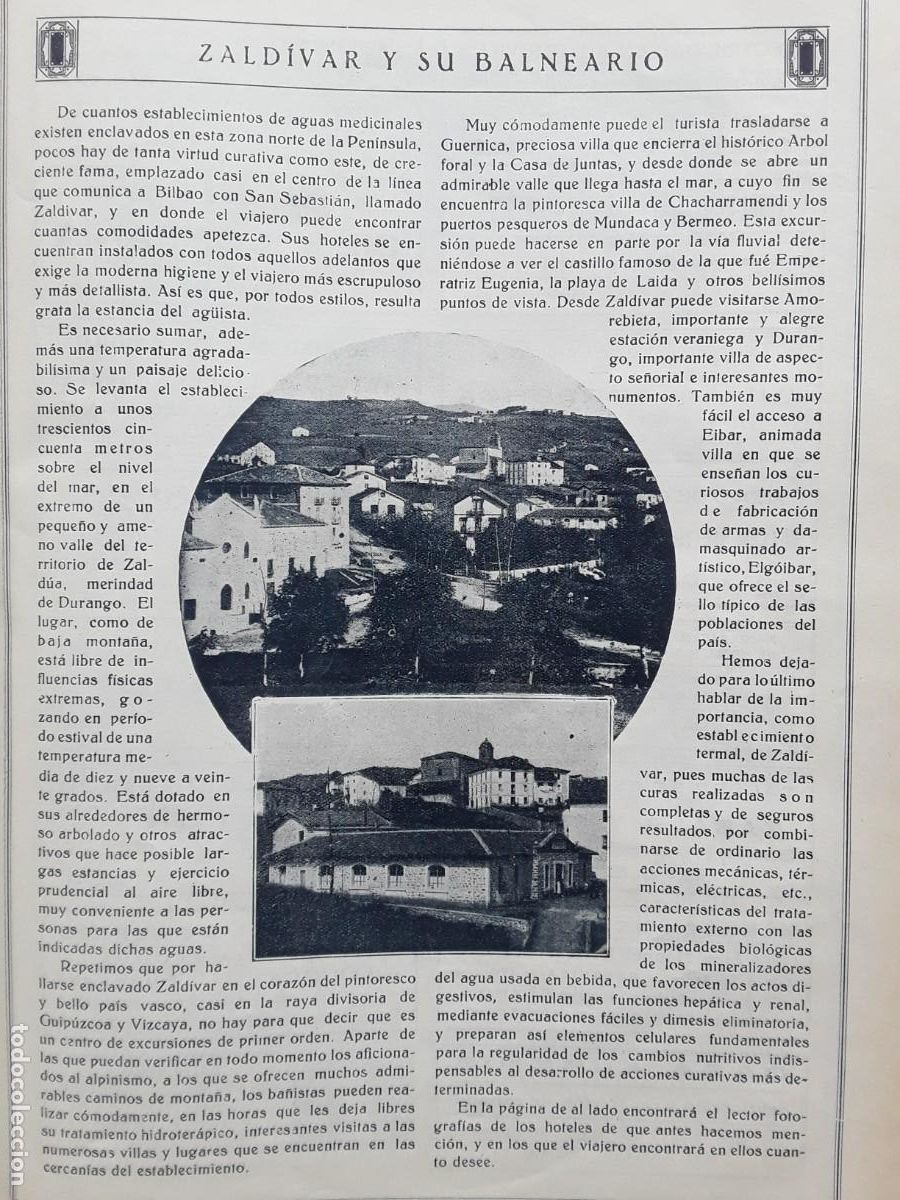 Collezionismo di Riviste e Giornali: ZALDIVAR Y SU BALNEARIO ESTABLECIMIENTO TERMAL HOJA A&Ntilde;O 1928