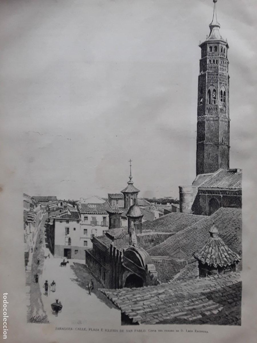 Coleccionismo de revistas y peri&oacute;dicos: ZARAGOZA CALLE PLAZA E IGLESIA DE SAN PABLO HOJA REVISTA A&Ntilde;O 1891