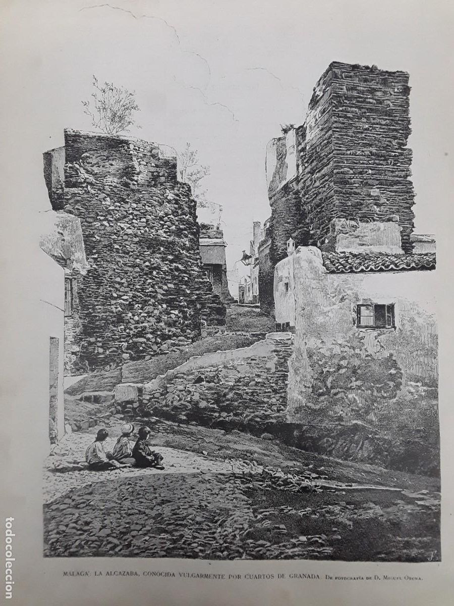 Coleccionismo de revistas y peri&oacute;dicos: MALAGA LA ALCAZABA COCOCIDA VULGARMENTE POR CUARTOS DE GRANADA HOJA REVISTA A&Ntilde;O 1891