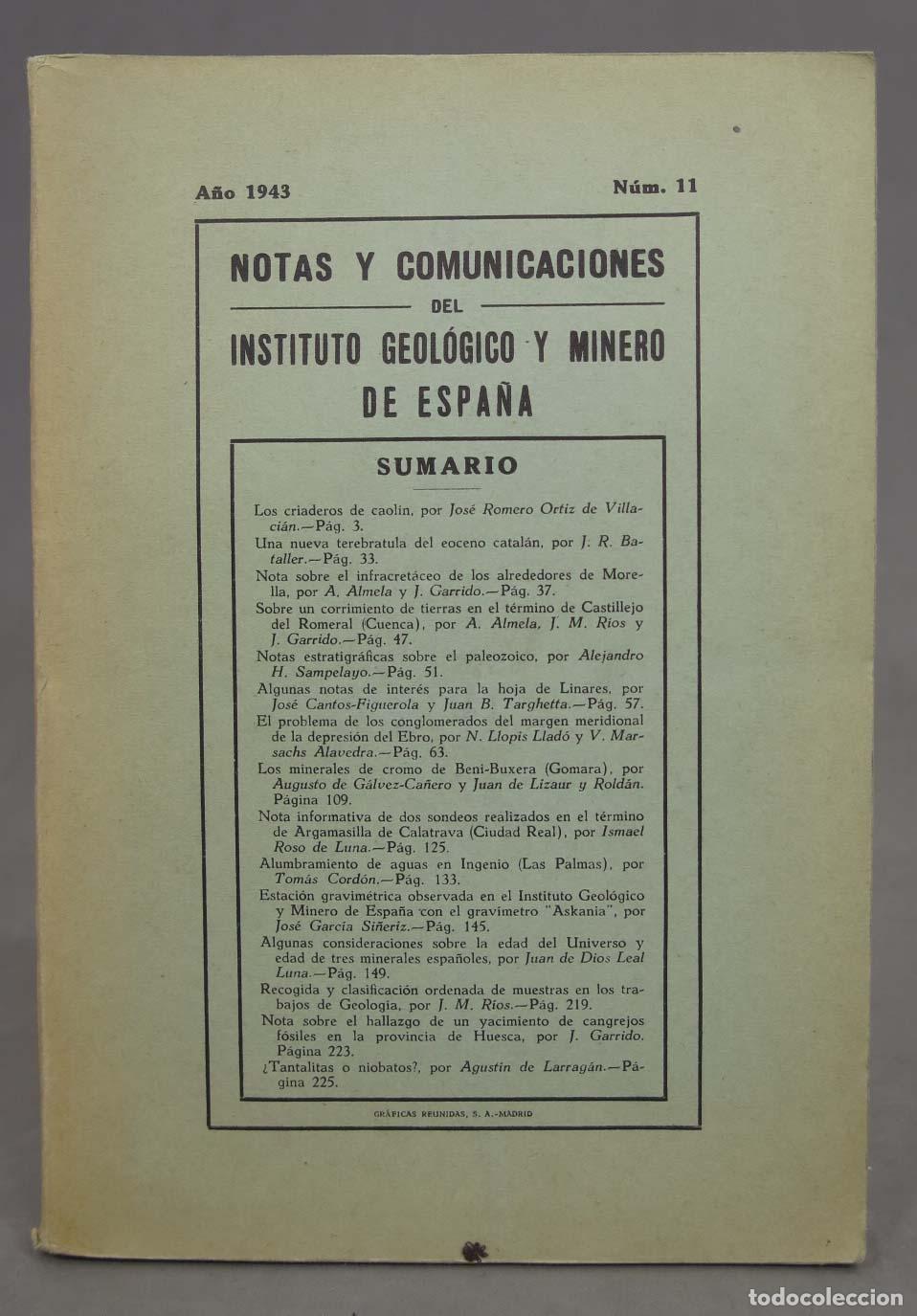 Sammeln von Zeitschriften und Zeitungen: INSTITUTO GEOLOGICO Y MINERO DE ESPA&Ntilde;A. 11. 1943