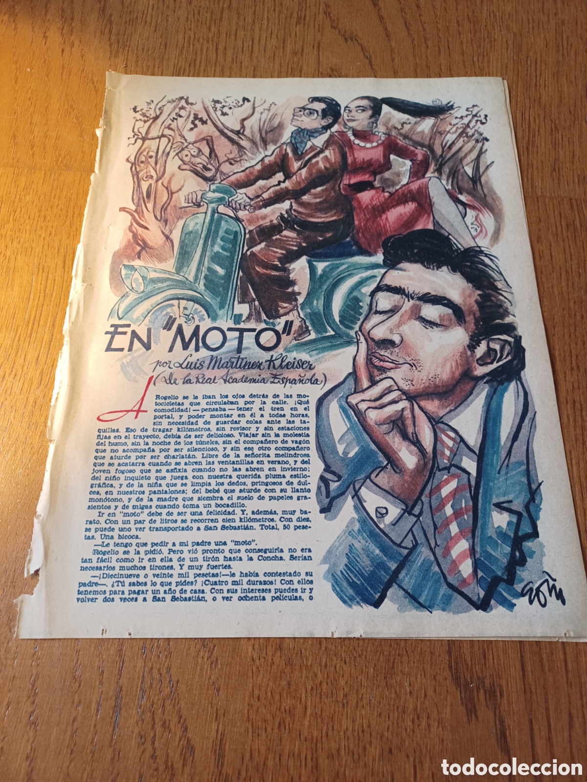 Coleccionismo de Revistas y Peri&oacute;dicos: EN MOTO . POR LUIS MART&Iacute;NEZ KLEISER. DIBUJOS GO&Ntilde;I ABC 1956.