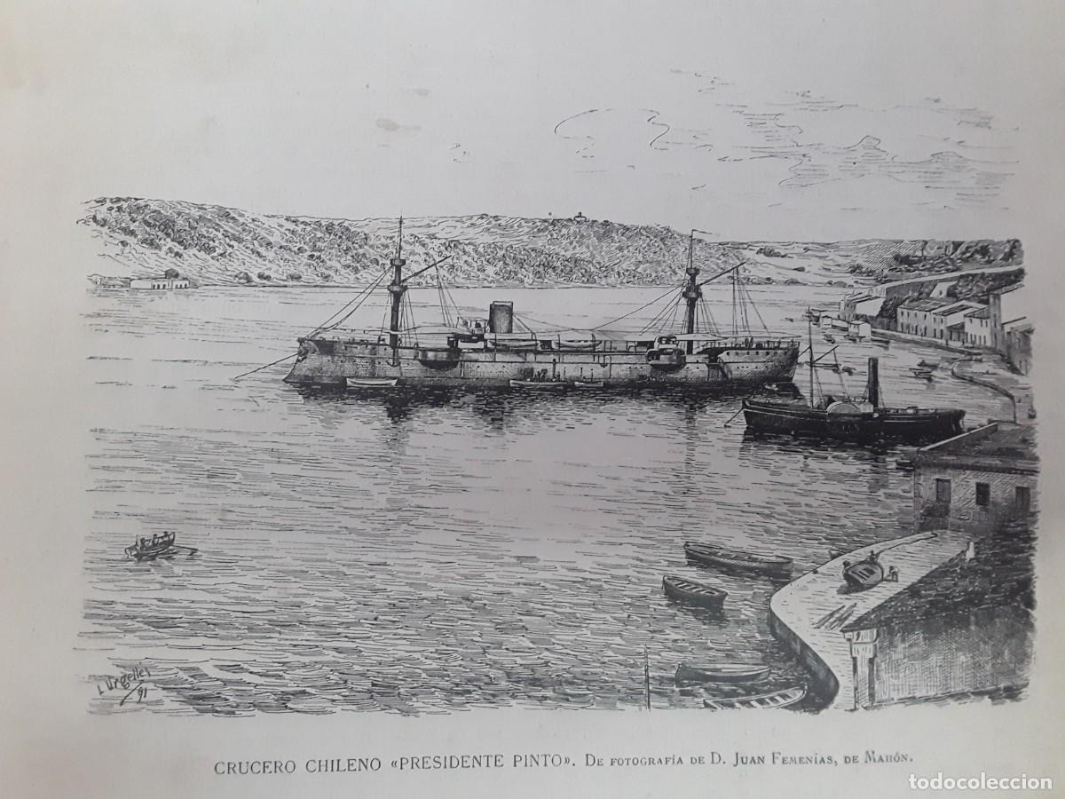 Coleccionismo de revistas y peri&oacute;dicos: CRUCERO CHILENO PRESIDENTE PINTO PUERTO MAHON MENORCA REVISTA A&Ntilde;O 1891