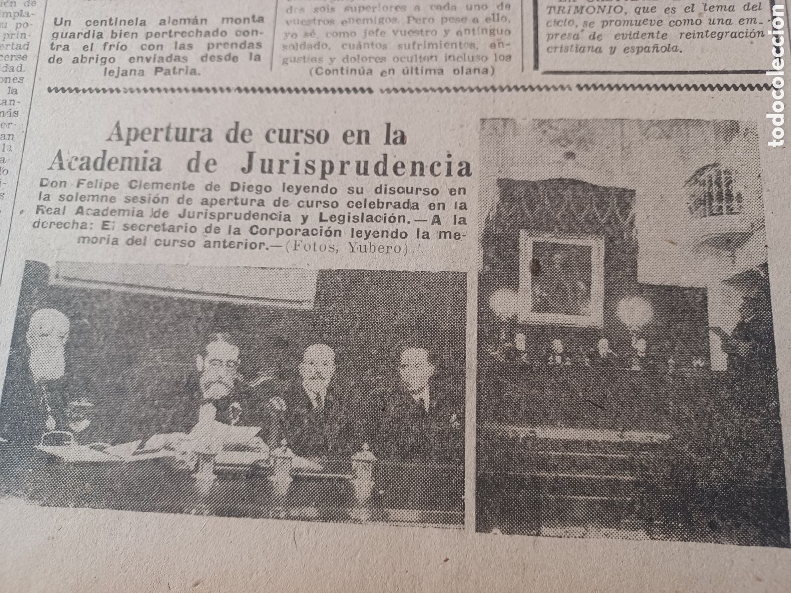 Collectionnisme de Revues et Journaux: DON FELIPE CLEMENTE DE DIEGO . APERTURA DE CURSO ACADEMIA JURISPRUDENCIA. HOJA 1943 55 X 38 CM
