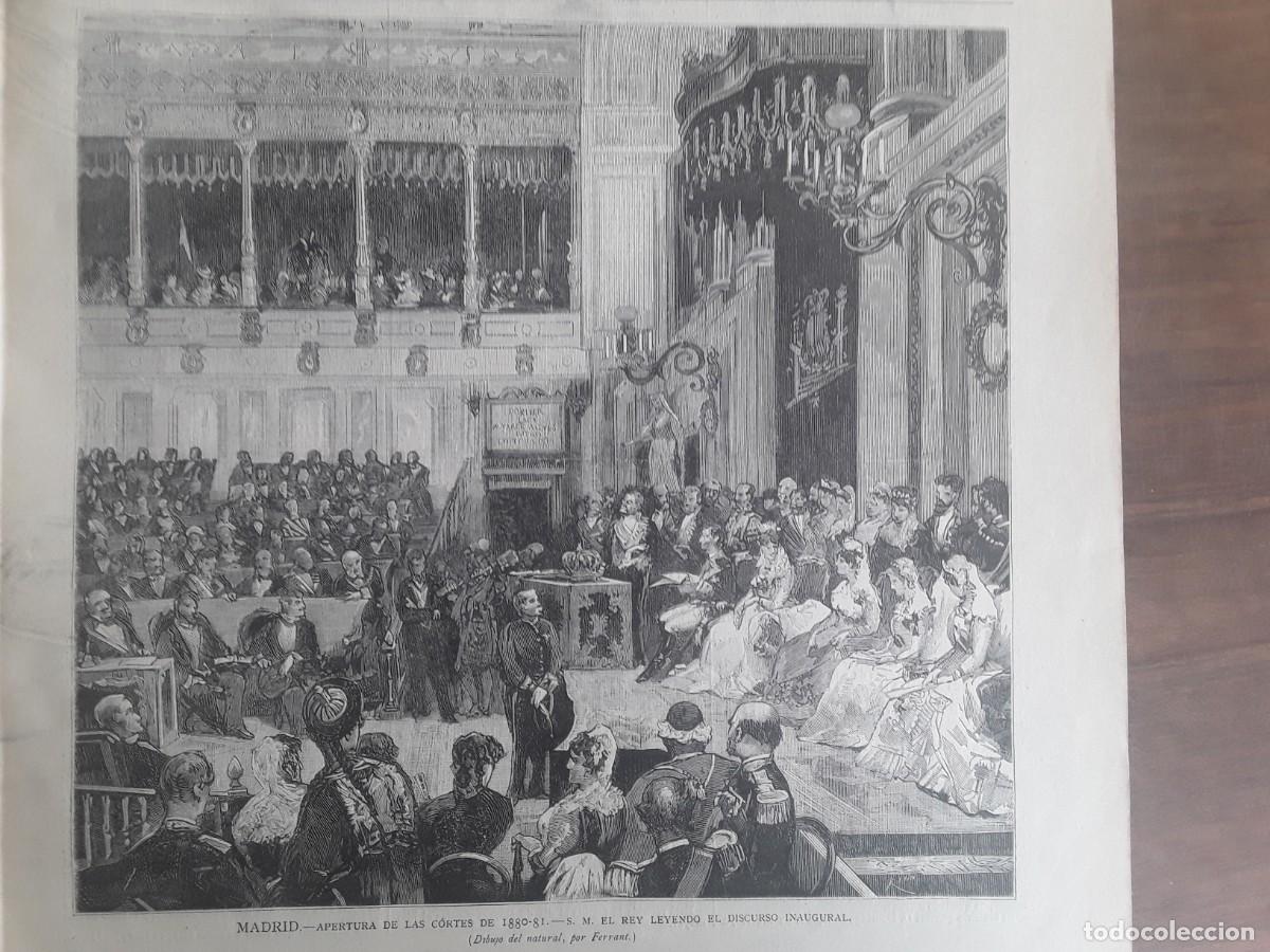 Coleccionismo de revistas y peri&oacute;dicos: APERTURA CORTES 1880-1881.EL REY LEYENDO EL DISCURSO INAGURAL.TARIFA CASTILLO GUZMAN BUENO A&Ntilde;O 1881