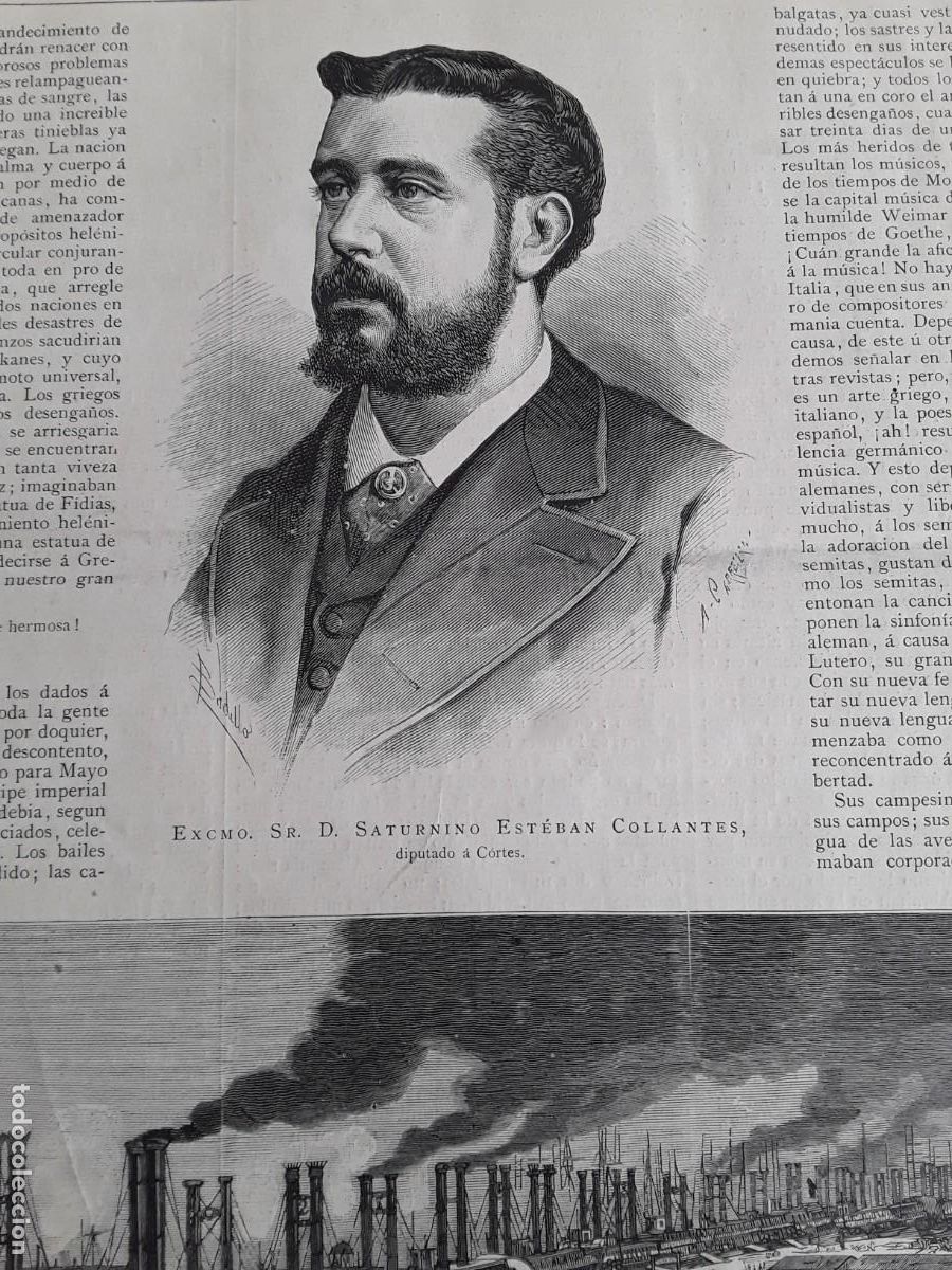 Coleccionismo de revistas y peri&oacute;dicos: SATURNINO ESTEBAN COLLANTES DIPUTADO A CORTES NAUFRAGIO VAPOR ESPA&Ntilde;OL LEON REVISTA A&Ntilde;O 1881