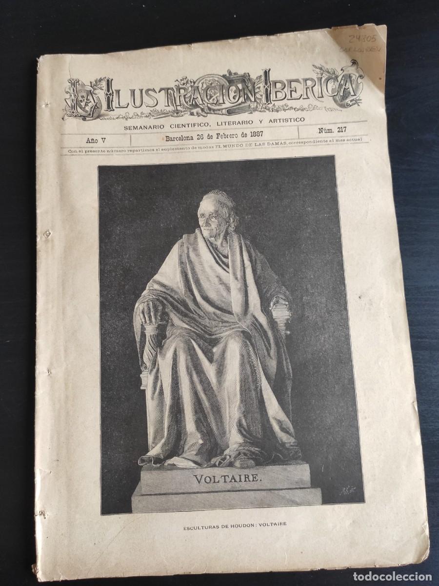 Coleccionismo de Revistas y Peri&oacute;dicos: LA ILUSTRACI&Oacute;N IB&Eacute;RICA. N&ordm; 217. A&Ntilde;O 1887. LA NIEVE EN BARCELONA. VIDRIERA G&Oacute;TICA, OBRA DE TRA.. LEER