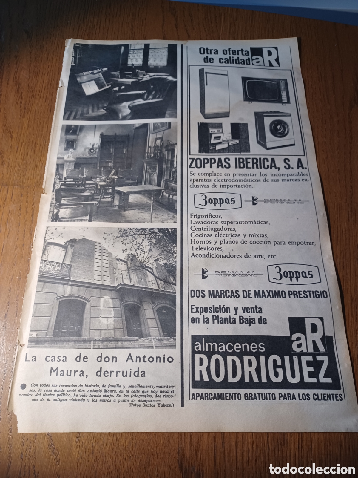 Collectionnisme de Revues et Journaux: CASA DE ANTONIO MAURA EN MADRID DERRUIDA. HOJA A&Ntilde;O 1966. 3 FOTOS. 43 X 28 CM