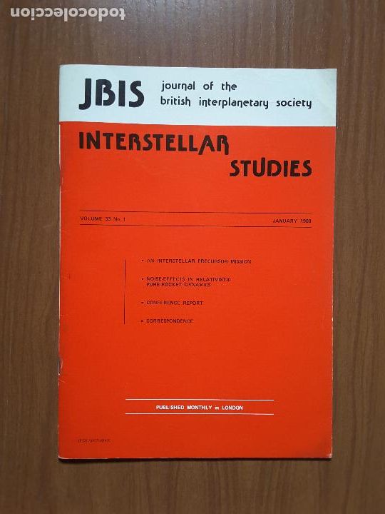 Collectionnisme de Revues et Journaux: Journal of the British Interplanetary Society Vol. 33, No. 1 - Interstellar Studies