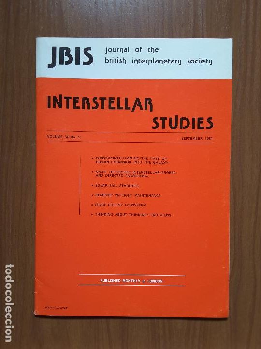 Collectionnisme de Revues et Journaux: Journal of the British Interplanetary Society Vol. 34, No. 9 - Interstellar Studies