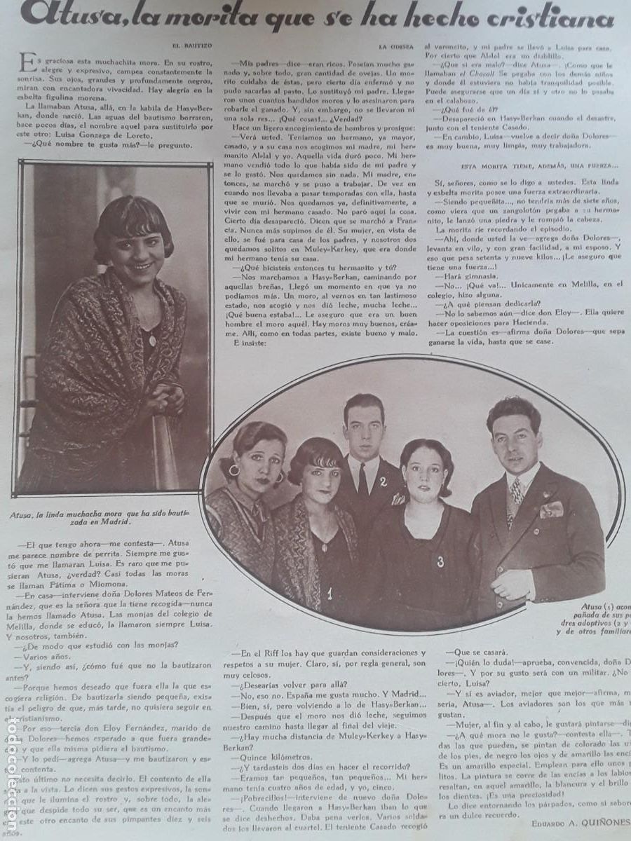 Collezionismo di Riviste e Giornali: ATUSA LA MORITA QUE SE HA HECHO CRISTIANA KABILA HASY BERKAN MADRID BAUTIZO HOJA A&Ntilde;O 1929