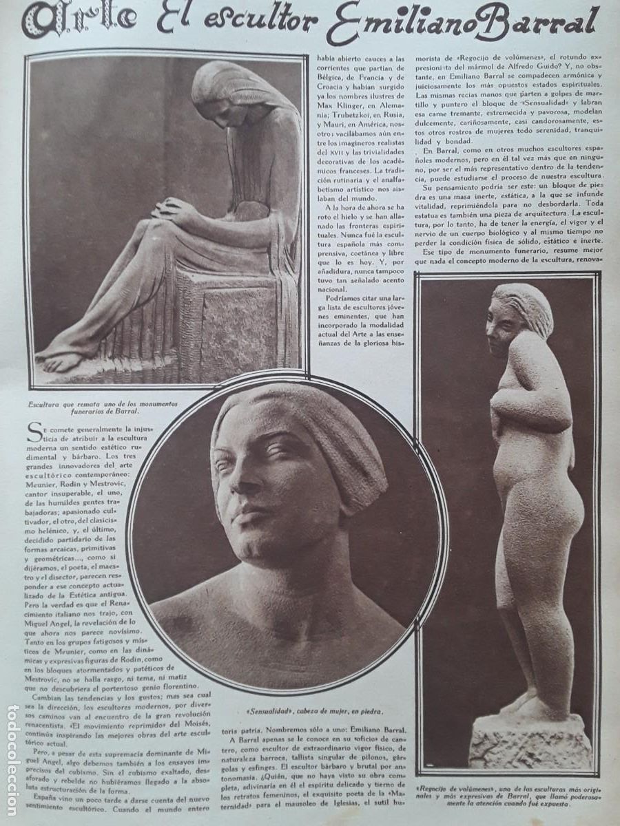 Collection Magazines and Newspapers: EL ESCULTOR EMILIANO BARRAL ARTE ESCULTURA 2 HOJAS A&Ntilde;O 1929