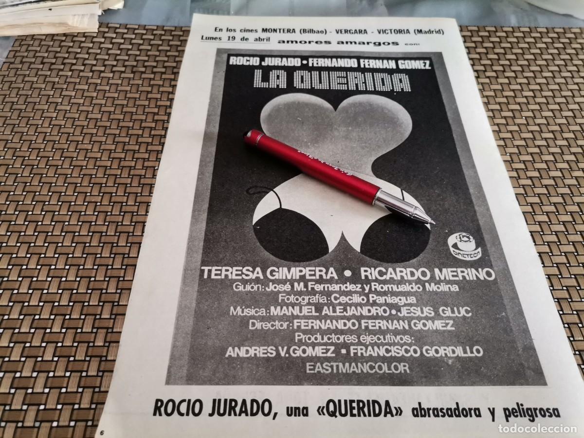 Coleccionismo de Revistas y Peri&oacute;dicos: CARTELERA CINE LA QUERIDA ROC&Iacute;O JURADO, TERESA GIMPERA, FERNANDO FERNANDO G&Oacute;MEZ RECORTE REVISTA 1976